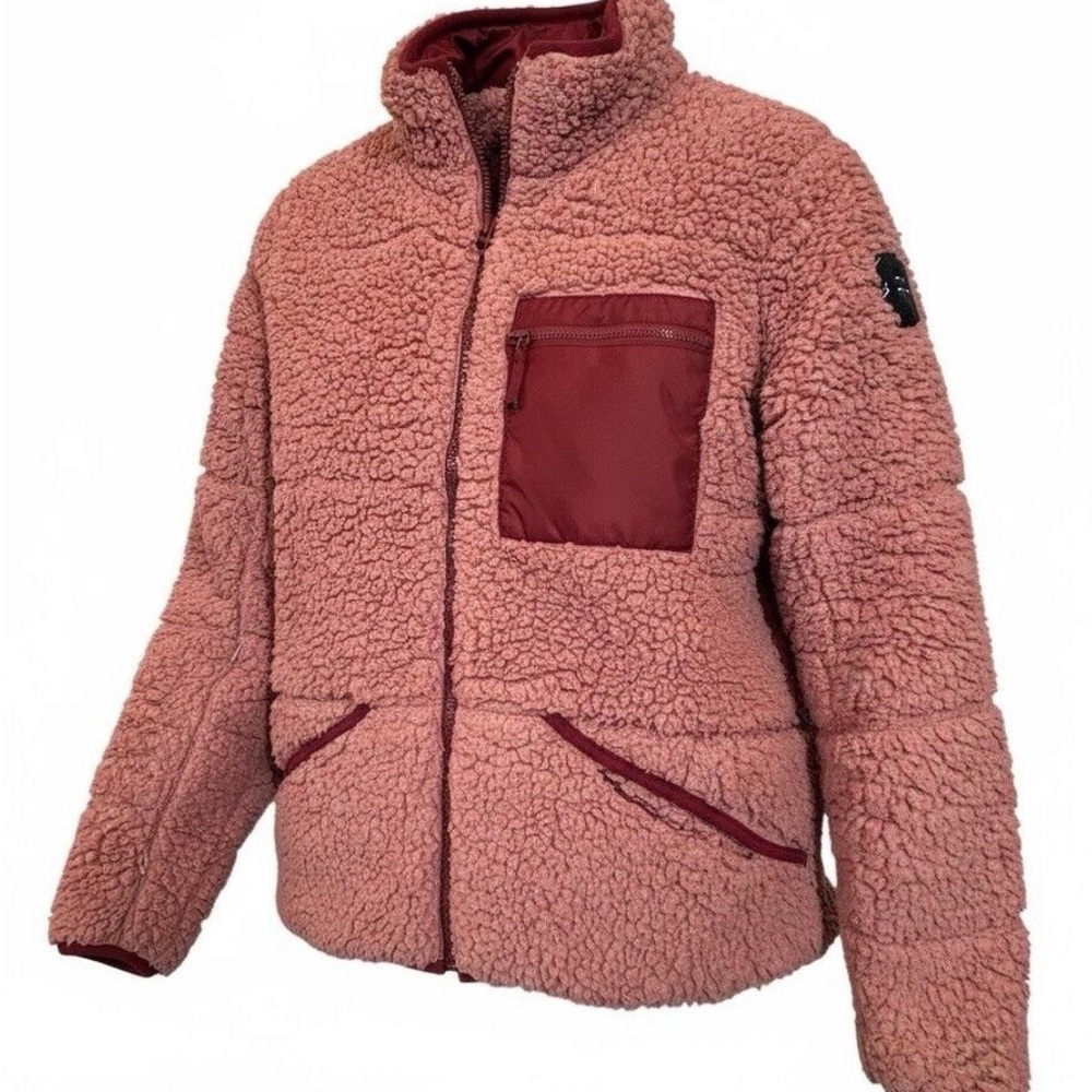 Simply Southern Sherpa Puffer Jacket Rose Pink Teddy Fleece XLarge Cottage